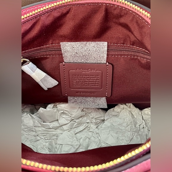 COACH REMI PINK RED PEBBLED LEATHER GOLD C TOP ZIP CROSSBODY SATCHEL BAG - Picture 10 of 12